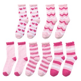 FUIPVGI 5 Pairs Ladies Fluffy Socks Slippers Bed Cabin Fleece Cosy Stocking Fillers Winter Christmas Home Sleeping, pink