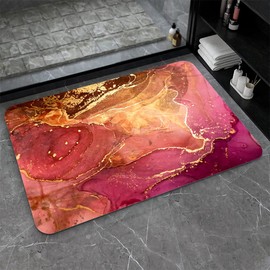 Super Absorbent Diatomaceous Earth Stone Bath Mat,Pink Marble Quick-Drying Bathroom Carpets,Non Slip Bathtub Floor Mat，Easy to Clean, Simple Kitchen Doormat(Square 50×80cm)