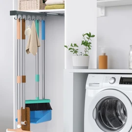 Pull Out Broom Holder, Multifunctional Slide Broom And Mop Storage/Organizer With Adjustable Double Row Sliding Hook, Garage Organization Hooks, for Closet Laundry - grey - 36cm/14.17inch