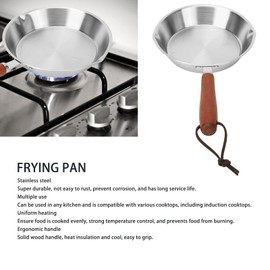 Stainless Steel Frying Pan, Nonstick Frying Pan Skillet with Wooden Handle, Egg Pan Fry Pan for Household Restaurant Induction Cooker (16CM)