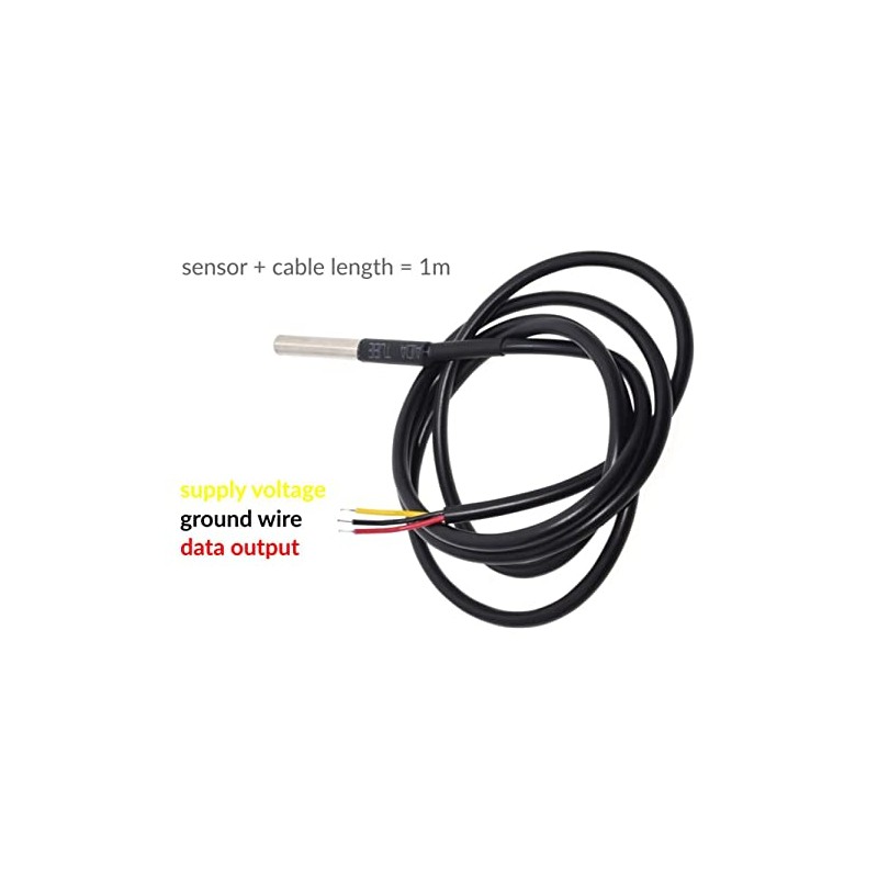 CANADUINO® Digital Temperature Sensor DS18B20 with Wire 1m, Watertight