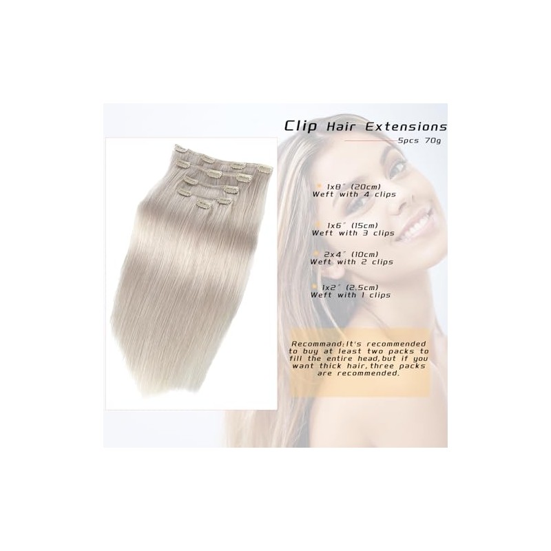 Extensiones De Cabello Liso Con Clip, Cabello Humano Real 100%
