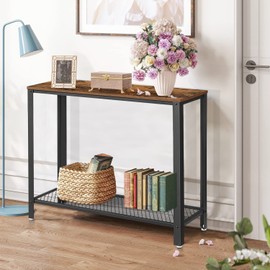 Zanzio Console Table, Narrow Entryway Table, 2-Tier Sofa Table with Shelves, Industrial Entrance Tables for Entryway, Hallway, Living Room, Foyer, Corridor, Office, 40 Inches, Rustic Brown