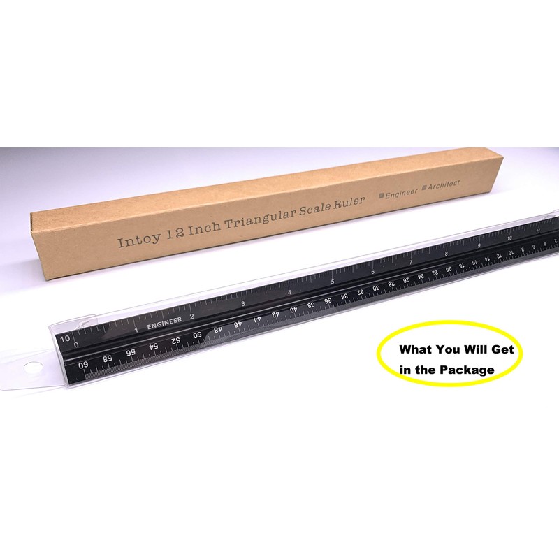 Intoy 12 Inch Triangular Engineer Scale Ruler, Anodized Solid Aluminum