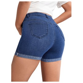 MakeMeChic Women's Maternity Denim Shorts Button Skinny Jeans Shorts with Pocket Dark Wash XX-Large