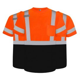 TCCFCCT Construction Shirts Class 3 High Visibility Shirts for Men, Hi Vis Reflective Safety Shirts for Men Women, Short Sleeve Work Shirts with Black Bottom, Durable, DP-Orange M 3PCS