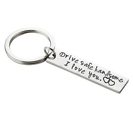 Meiligo Stainless Steel Valentines Day Gift Drive Safe Handsome I Love You Keychain for Boyfriend Husband Dad Stocking Stuffer (handsome 1)