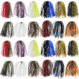 Silicone Jig Skirts Fishing DIY Rubber Fish Lures, 12/24 Bundles 50 Strands Spinnerbaits Replacement Fishing Skirts Multiple Color Spoon Blade Squid Skirts Casting Jigs Football (Type A+ Type B-24PCS)