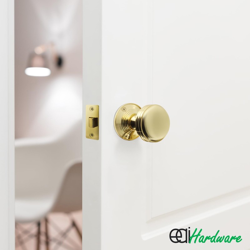 EAI Lined Door Knobs Polished Brass | 1 Pair of
