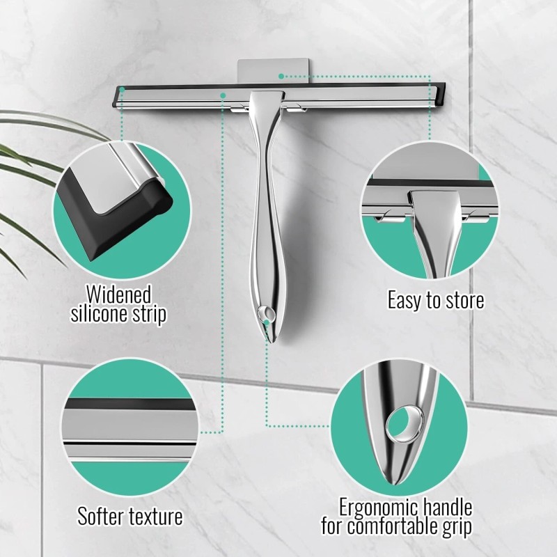 OSAMEDA Shower Squeegee for Glass Doors with Adhesive Hook