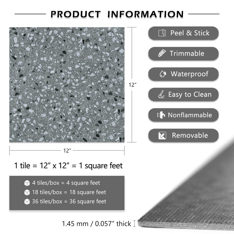 LaCheery 36 Pack 12"x12" Peel and Stick Vinyl Floor Tile