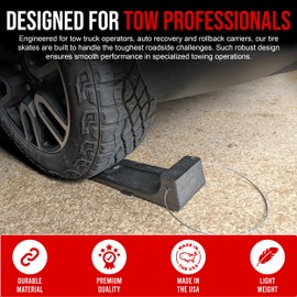 Made in USA Extra Wide Tire Skates for Tow Truck - Extra Wide 6" Surface, 16" Long, 4,000 lbs Capacity, Heavy-Duty, Eco-Friendly HDPE, Car Wheel Dolly for Wreckers & Rollbacks, Tire Lifter (Pack of 2)