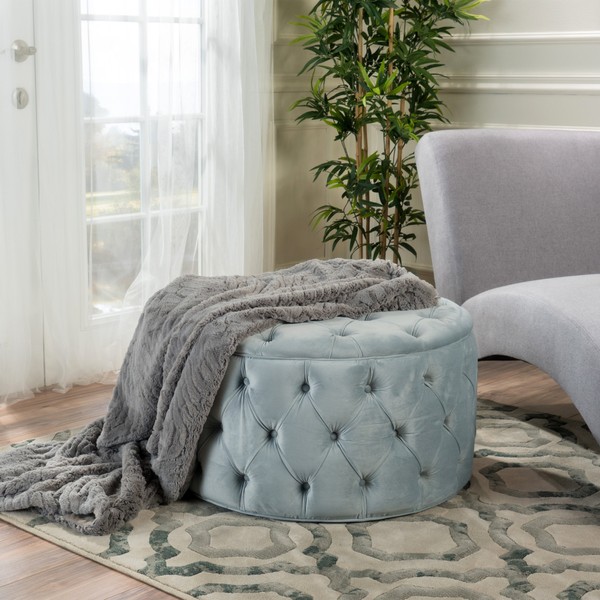 YLIEHS Luxurious Light Grey Velvet Ottoman for Living Room, Versatile