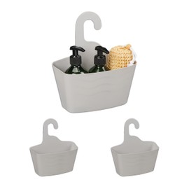Relaxdays Shower Basket for Hanging, Set of 3, No Drilling, Plastic, Shower Shelf, Shampoo & Shower Gel, Shower Organiser, Grey
