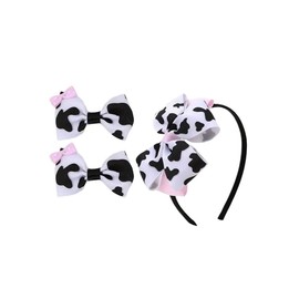 Cow Stria Bow Hair Clips Pink Moo Cow Bows Hair Pin Cow Print Hair Clips Cowgirl Princess Bow BBG99 (H0-Hoop Set)