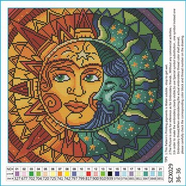 Abillyn Cross Stitch Embroidery Kits Pre-Printed Sun and Moon Stars Fractal Face Hippie Pictures Embroidery Set (Sun)