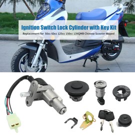 Newnessai Ignition Switch Lock Cylinder with Key Kit, Ignition Starter Switch Replacement for GY6 49cc 50cc 60cc 72cc 80cc 125cc 150cc 139QMB Chinese Scooter Moped
