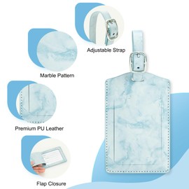 AiQInu Pack of 3 Suitcase Tags PU Leather, Marble Pattern Luggage Tag for Suitcase with Name Plate, Suitcase Tag with Adjustable Buckle, Address Tag Suitcase for Business Trips, Air Travel