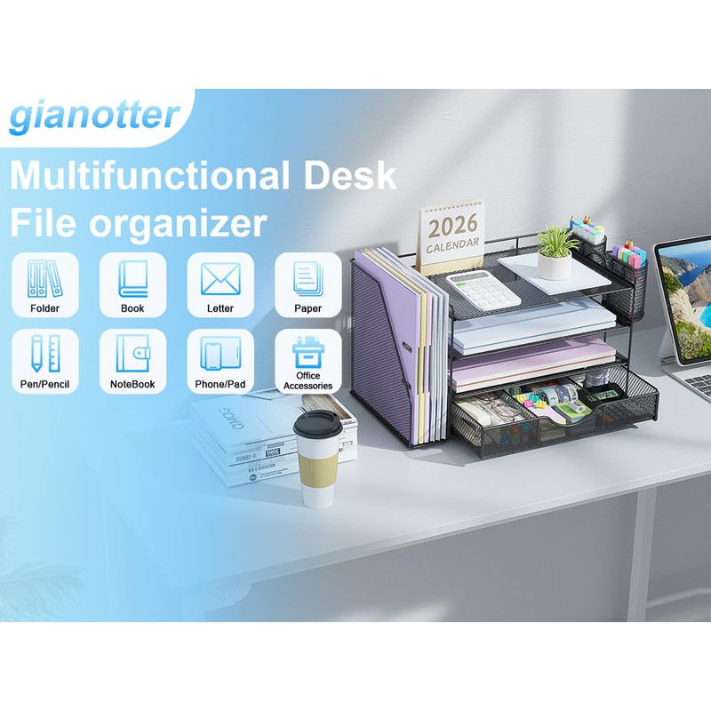 gianotter Desk Organizers and Accessories with File Holder, 4-Tier Desk