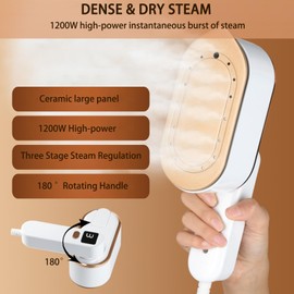 Steamer for Clothes, Wall Mounted Wet Dry Dual-purpose Portable Ironing Machine,3 Level Adjustable Digital Display Screen 1200W High-power Steam Iron， Suitable for Home, Travel & Dormitory (White)