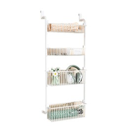 HEVOY Over The Door Organizer, Metal Behind Door Hanging Storage, Toys Umbrellas Bags Organizer Rack, Large Capacity Organizer for Bedroom Bathroom Kitchen Pantry Closet Cabinet (White,Four-Tier)