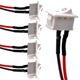 Ganasome 5pcs AC 6A/250V 10A/125V 2 Solder SPST On/Off Mini Boat Wired Rocker Switch KCD1 2Pin Toggle SPST Switch Snap with Lines(White)