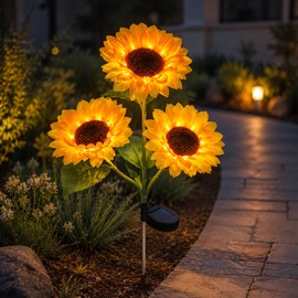 3-Head Solar Sunflower LED Garden Light with Warm Lighting