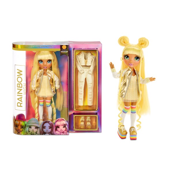 Rainbow Surprise Rainbow High Sunny Madison - Yellow Clothes Fashion Doll with 2 Complete Mix & Match Outfits and Accessories, Toys for Kids 6 to 12 Years Old