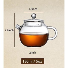 123Arts Mini Tea Pot, Teapot, Glass Teapot, Clear Teapot, Small Teapot for One Person Use,150ml/5oz