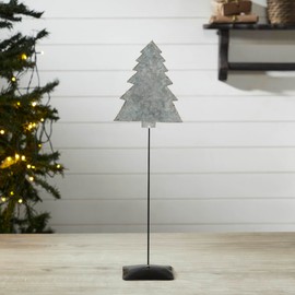 VHC Brands Decorative Galvanized Metal Christmas Tree with Base 16x5x3