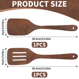 LeoHaze Pack of 2 Wooden Textured Creative Spatulas, Long Handle, Anti-scalding Kitchen Wooden Spatula, Wood, Non-Stick, Lightweight Kitchen Cooking Spoon, Wood for Cooking