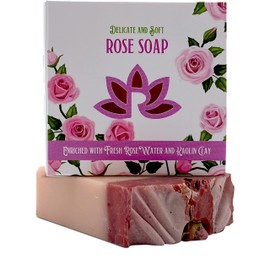 Relaxcation ROSE Natural Soap Bar Gentle and Luxuries Soap with Fresh Rose Water, Kaolin Clay, Moisturizing Coconut Oil - Gentle Pink Soap for Face Sensitive skin - Perfect for Face and Body - 4.5 oz