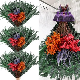 Daifunli 256 Pcs Mixed Real Dried Eucalyptus Stems, Natural Preserved Eucalyptus Leaves with Rose & Lavender Flower Sachet Bundles, Greenery for Hanging Shower, Plant Fragrance, Wedding Decor
