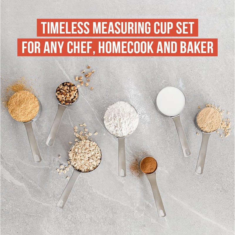 Chef Pomodoro Stainless Steel Measuring Cup Set, Nested and Stackable