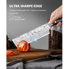 MOSFiATA 7” Nakiri Chef's Knife with Finger Guard, German High Carbon Stainless Steel EN1.4116 Vegetable Knife, Multipurpose Kitchen Knife with Micarta Handle in Gift Box