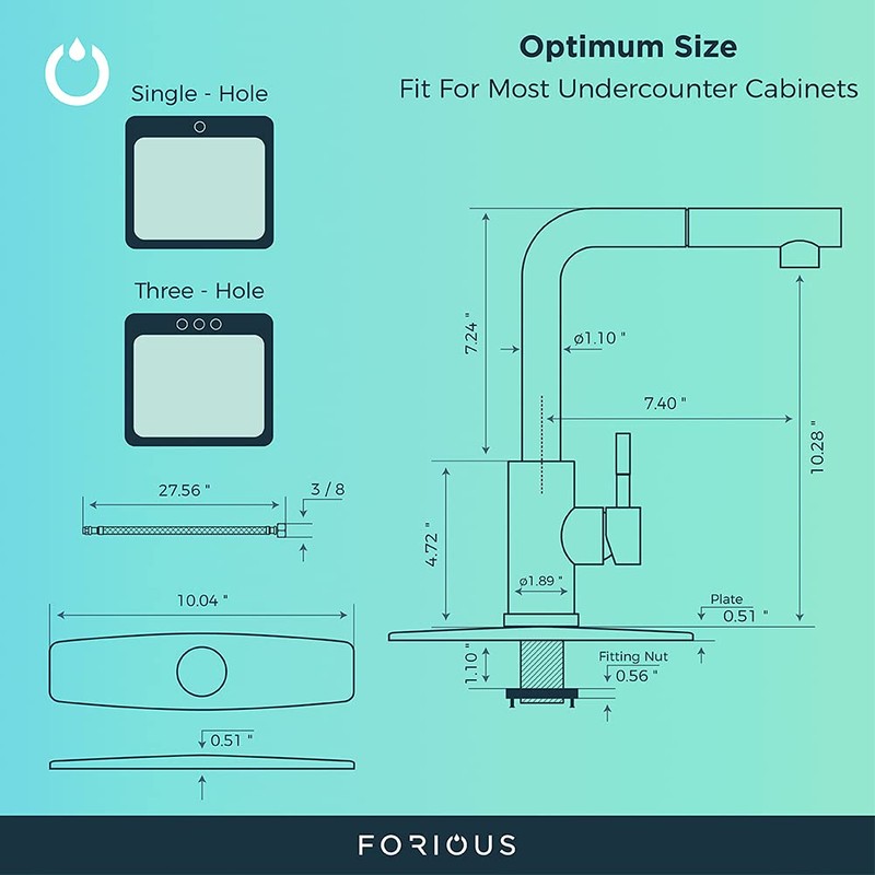 FORIOUS Kitchen Faucets with Pull Down Sprayer, Single Handle Kitchen