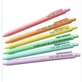 Motivational inspirational Pastel Coloured Pens, Set of 6, Positive Wellness, Positive gift for employees & Friends. Valentines gift. Mothers Day Gift. Easter gift. Exam Uplifting happiness. Office