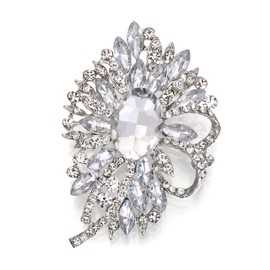 BriLove Statement Vintage Style Bridal Corsage, Women's Crystal Rhinestone Marquise Large Flower Bow Brooches Scarf Decoration Charm Brooch Pin for Wedding Party Clear Silver-Tone