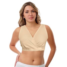 Underworks USA Arthritis Bra with Hook and Loop Closure - Sleep Leisure Breastfeeding Bra Beige Large