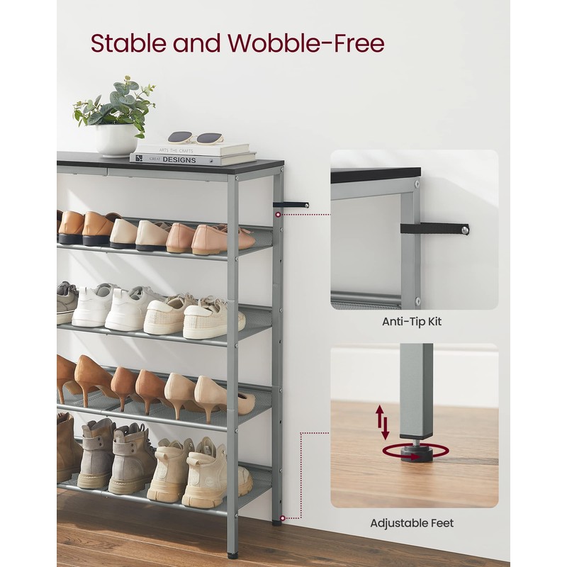 VASAGLE Shoe Rack for Entryway, 5-Tier Shoe Rack Organizer with