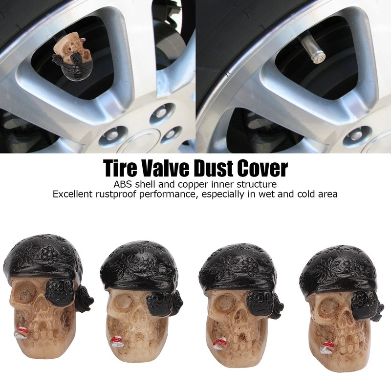 4PCS/Set Tire Valve Cap Skull Shape with Rubber Ring for