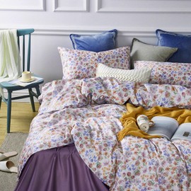 LifeTB Vintage Flower Comforter Set Twin XL Purple Pink Floral Bedding Comforter Girls Flower Aesthetic Comforter for All Season Vintage Botanical Comforter with 2 Pillowcases