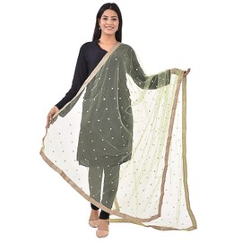themilestocks Woman's Embellished Net Dupatta Scarf Shawl Wrap Soft Indian Bridal Wedding (Sage), 87 X 44 Inch