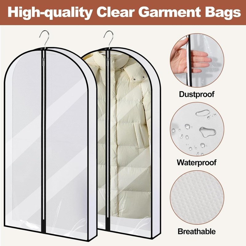 Preocea 4 Pack Garment Bags Suit Covers, Clear, 127 cm,