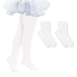 Ultra Soft Ballet Tights 2-Pack Breathable Dance Tights Opaque Footed Stockings Thick Kids Nylons 3-6 Years White