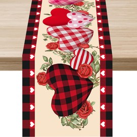 Tetutor Valentines Day Table Runner 13 x 72 Inch, Love Heart Valentine Table Runner Valentines Day Decorations, Kitchen Dining Table Decorations
