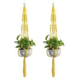 Vpang 2 Pack Macrame Plant Hanger, Outdoor Indoor Hanging Planter Basket Flower Pot Holder Nylon Rope Home Decor 41 Inch (Yellow)