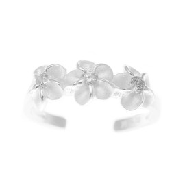 Arthur's Jewelry 925 sterling silver Hawaiian 3 triple plumeria flower white cz open toe ring