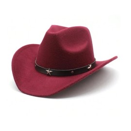 Syrios GIfts Maroon Red Western Cowboy Cowgirl Hat Felt Wide Brim Star Band Unisex Rodeo