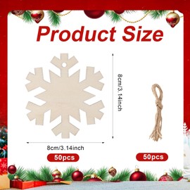 50pcs Wooden Snowflakes, Christmas Wooden Snowflakes Unfinished Wooden Christmas Ornaments Wood Craft Snowflake for Christmas Tree Decorations Kids Paint